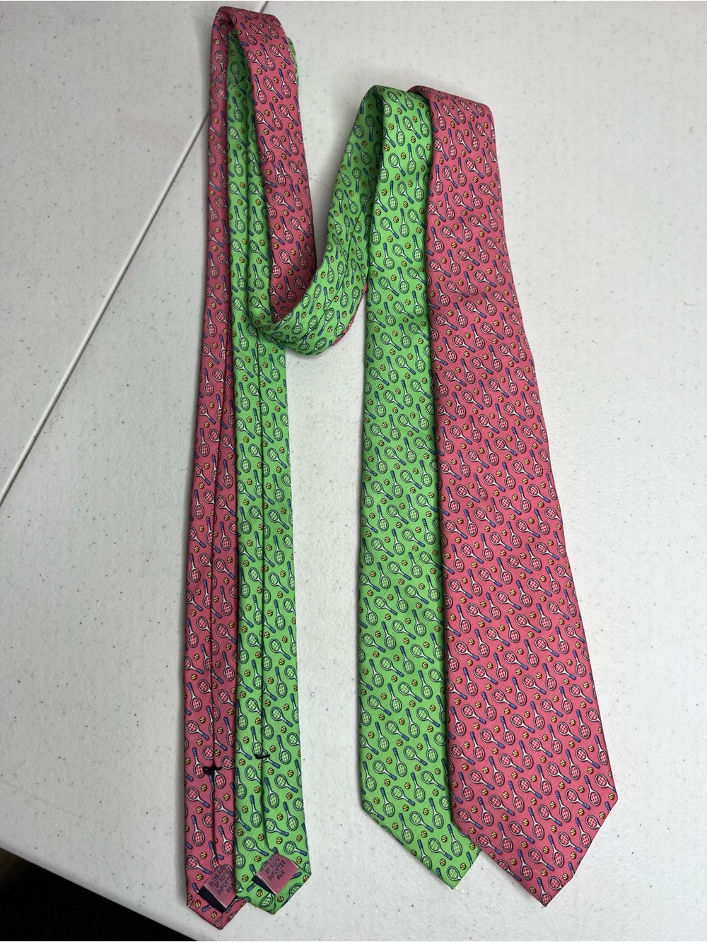 Lot Of 2 Vineyard Vines 100% Silk Neckties Pink Lime Green Tennis AOP Preppy